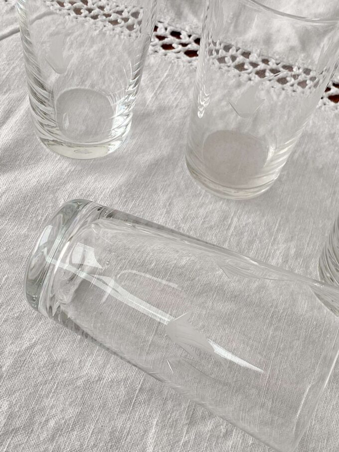 Set of 6 vintage old school 50s mid century etched crystal wine glasses from Sweden