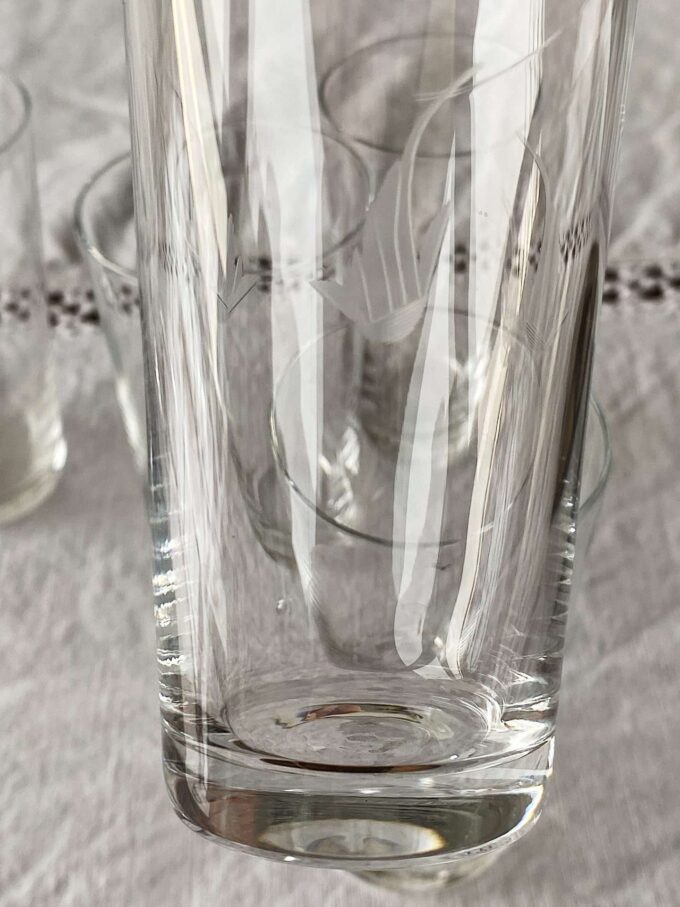 Set of 6 vintage old school 50s mid century etched crystal wine glasses from Sweden