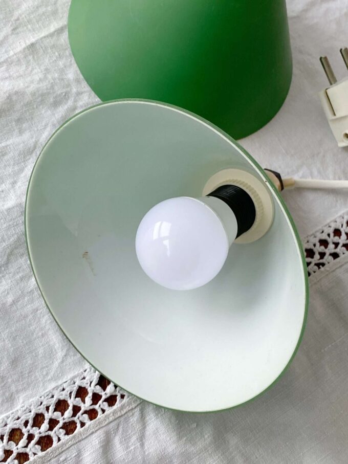 Set of 2 small Vintage 70s countryside style Opaline green glass pendant lamps