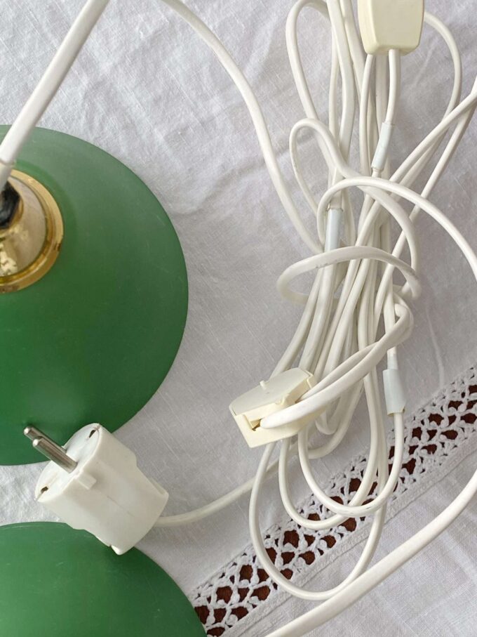 Set of 2 small Vintage 70s countryside style Opaline green glass pendant lamps