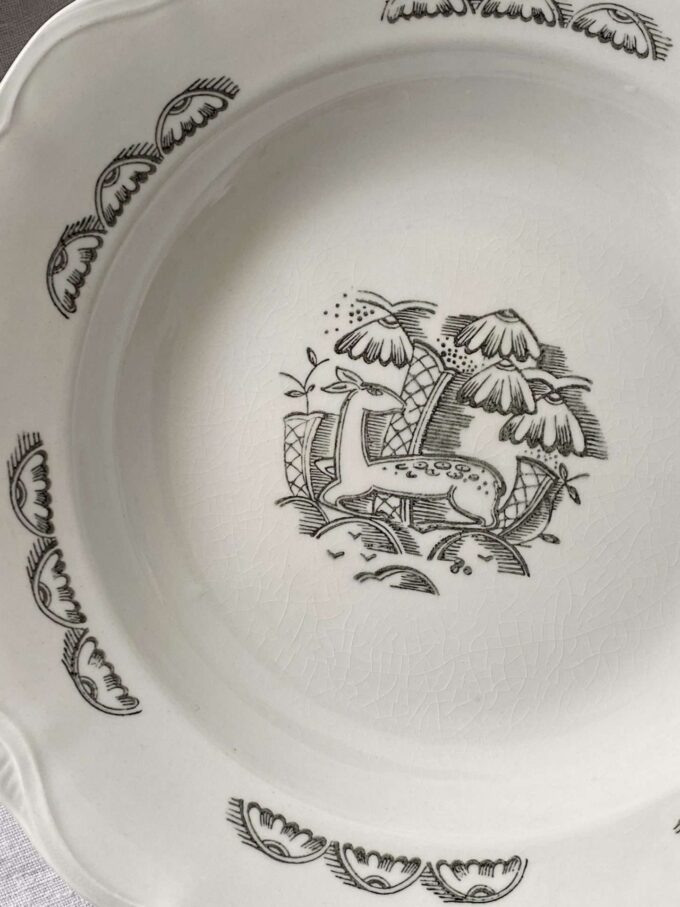 Set of 4 Vintage mid century 1920s Art Deco dinner plate 'HIND' frm Rörstrand Sweden / 25 cm