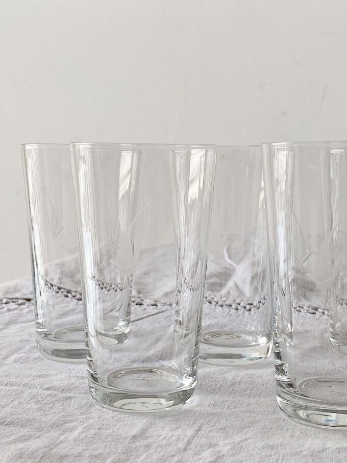 Set of 6 vintage old school 50s mid century etched crystal wine glasses from Sweden