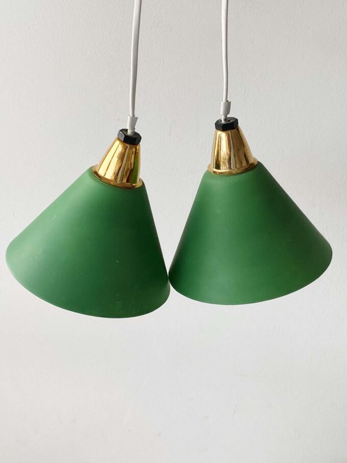 Set of 2 small Vintage 70s countryside style Opaline green glass pendant lamps