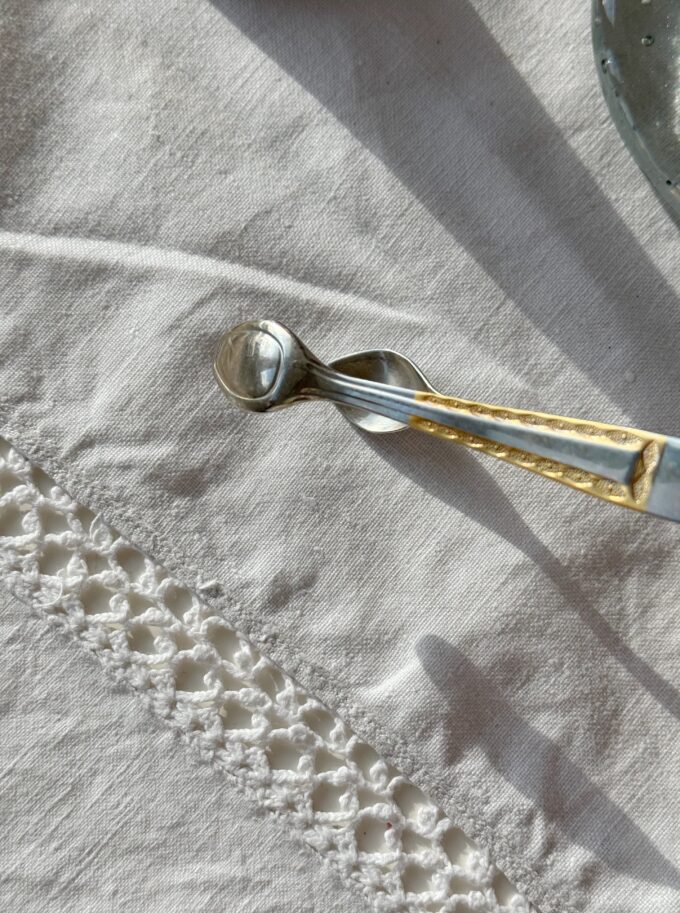 Vintage Stainless steel gold pleated 23/24 karat sugar tongs