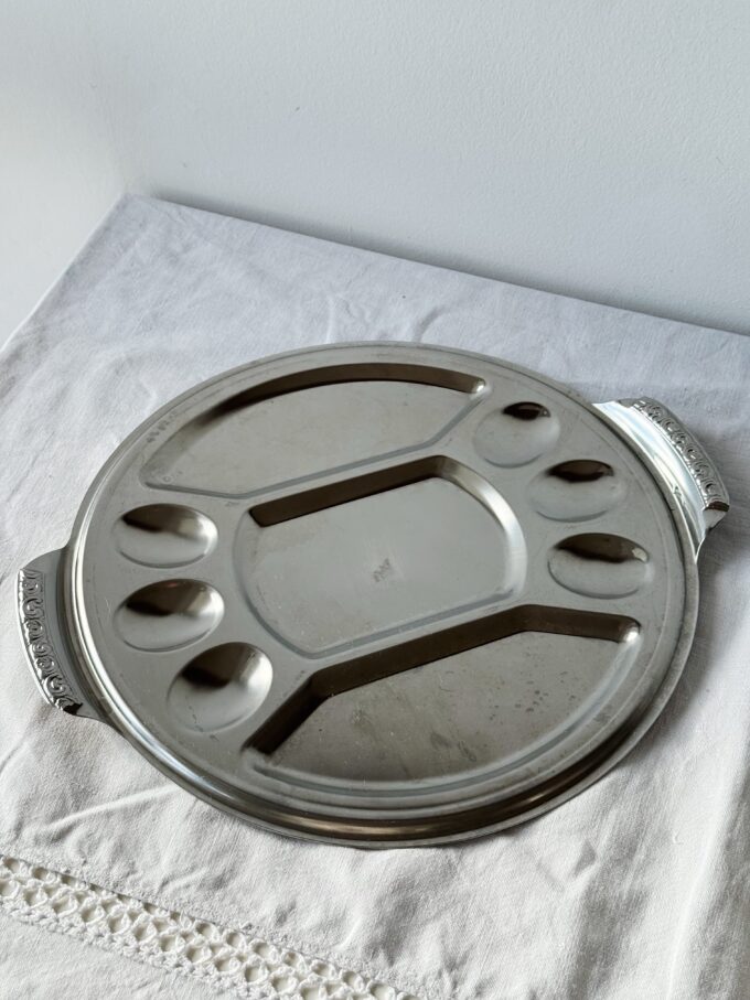 Large Vintage mid century 70s stainless steel metal egg serving platter tray