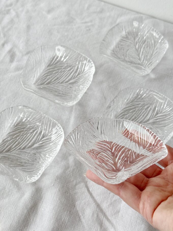 Set of 5 HADELAND Scandinavian 80s small crystal plates 'FURU' by designer Severin Brørby